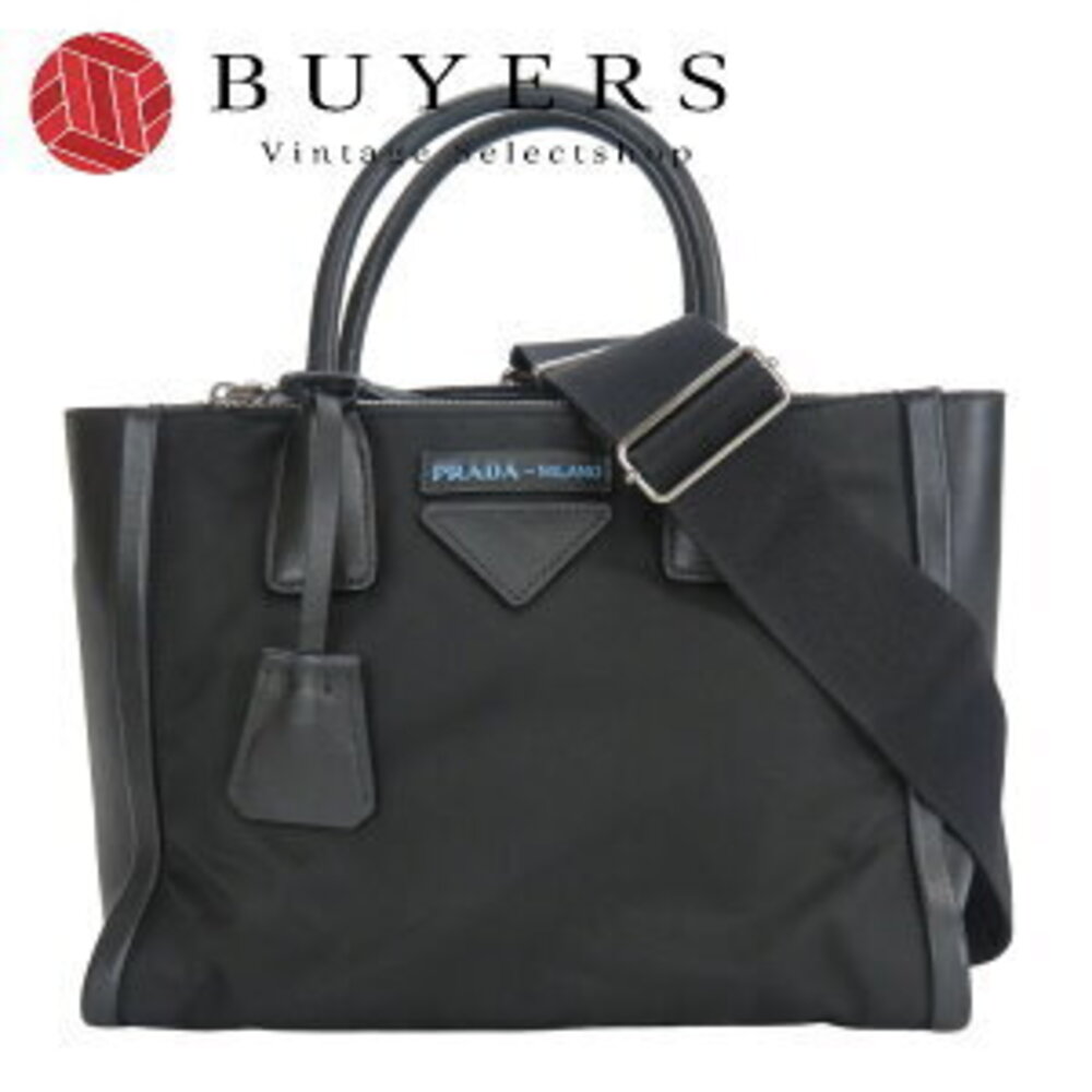 Prada Concept Tote Bag Leather Black Crossbody Shoulder